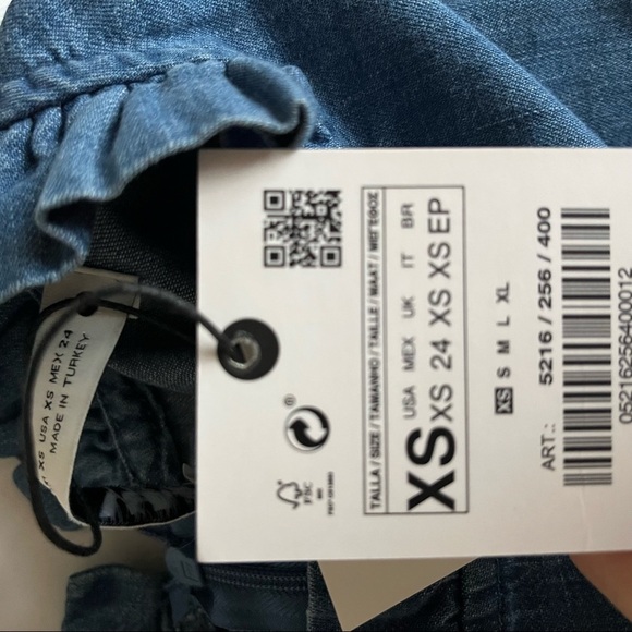 Zara NWT Denim Peasant Blouse - Picture 7 of 9